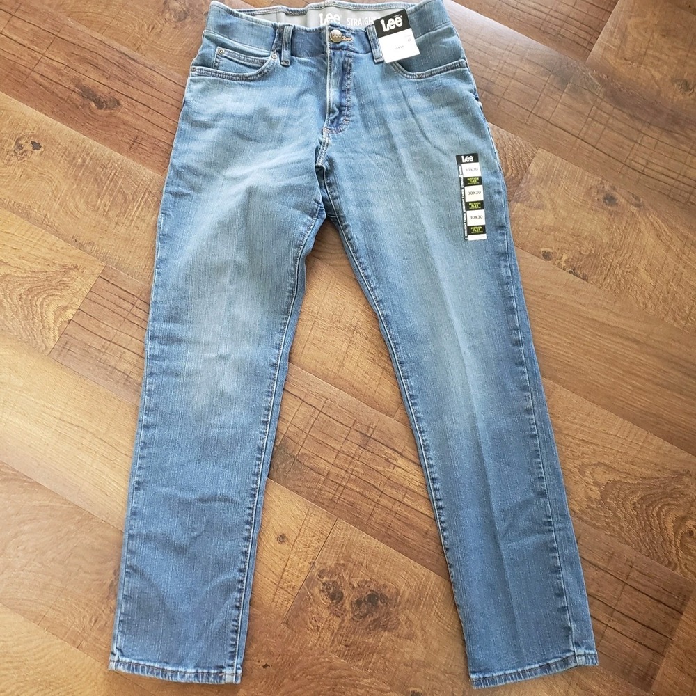 Lee Men's Jeans 30 X 30 Straight Tapered Leg Denim Stretch Wide Waist Band New